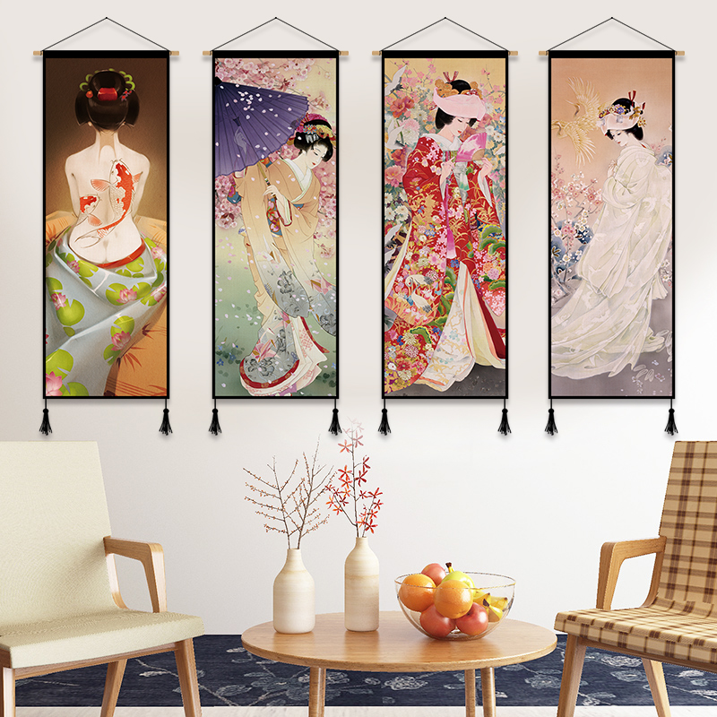 日式仕女图布艺挂画和风背景墙装饰画网红壁毯挂毯玄关卧室挂布图片