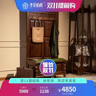凳一体卧室衣帽间挂衣架多功能家用门口鞋 柜 全实木衣帽架换鞋 美式