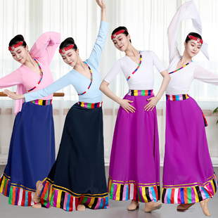艺考藏族舞蹈练习裙民族半身裙长袖 上衣练功服 藏族演出服连裆水袖