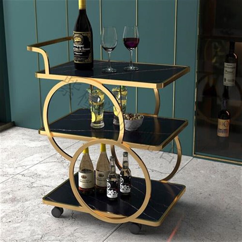 紫橦阁 茶水推车不锈黑移小玻璃餐车酒店三层蛋糕手推车酒水车商