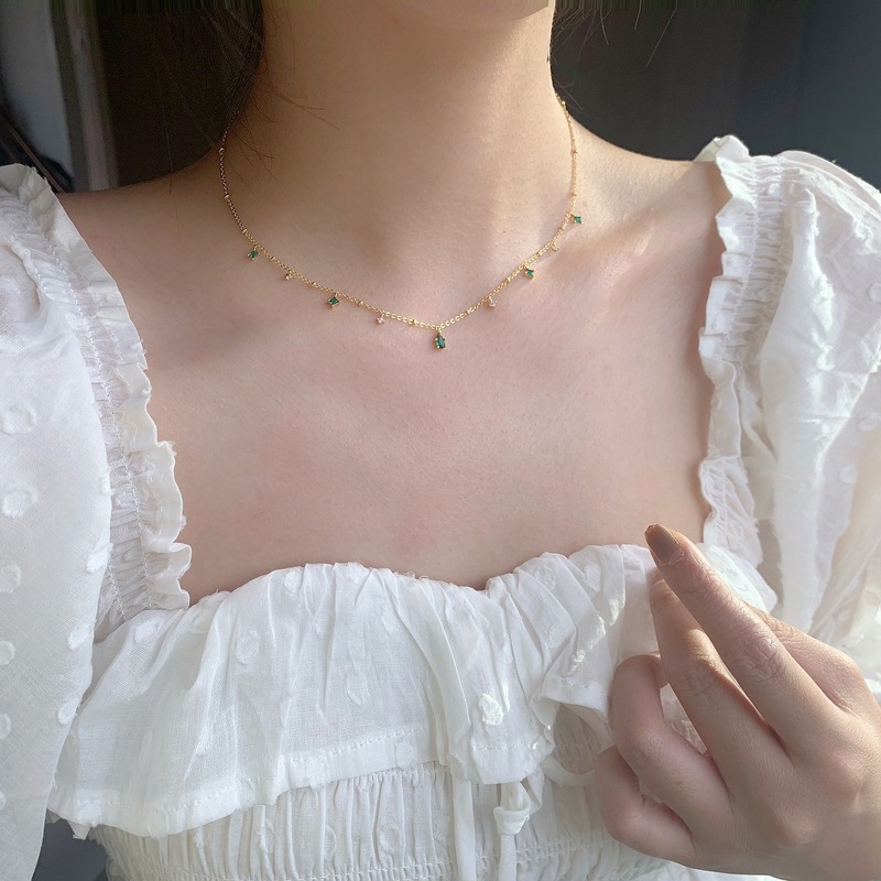 极速Exquisite Green Zircon Clavicle Chain Necklace Choker Ne