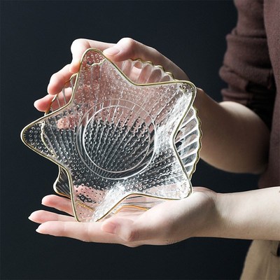 Small Glass Plates and Bowls Set with Glod Rim Nordic Ocean