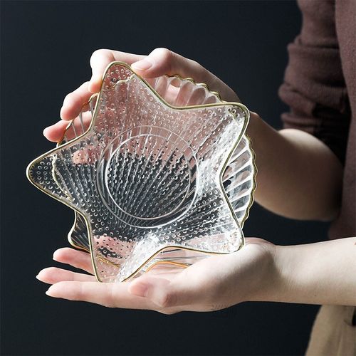 Small Glass Plates and Bowls Set with Glod Rim Nordic Ocean