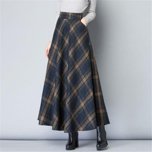 推荐Mom High Waist Woolen plaid Skirts  Autumn Winter Women'