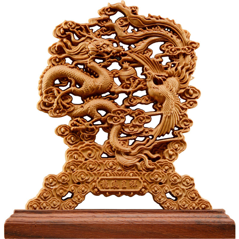 太行崖柏木雕龙凤呈祥雕刻工艺品摆件木质送礼寓意家居客厅装饰品