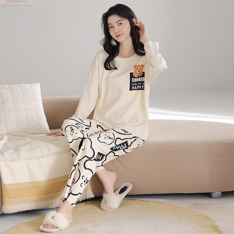 睡衣女春秋长袖2023年新款可外穿中学生党秋季女款家居服套装