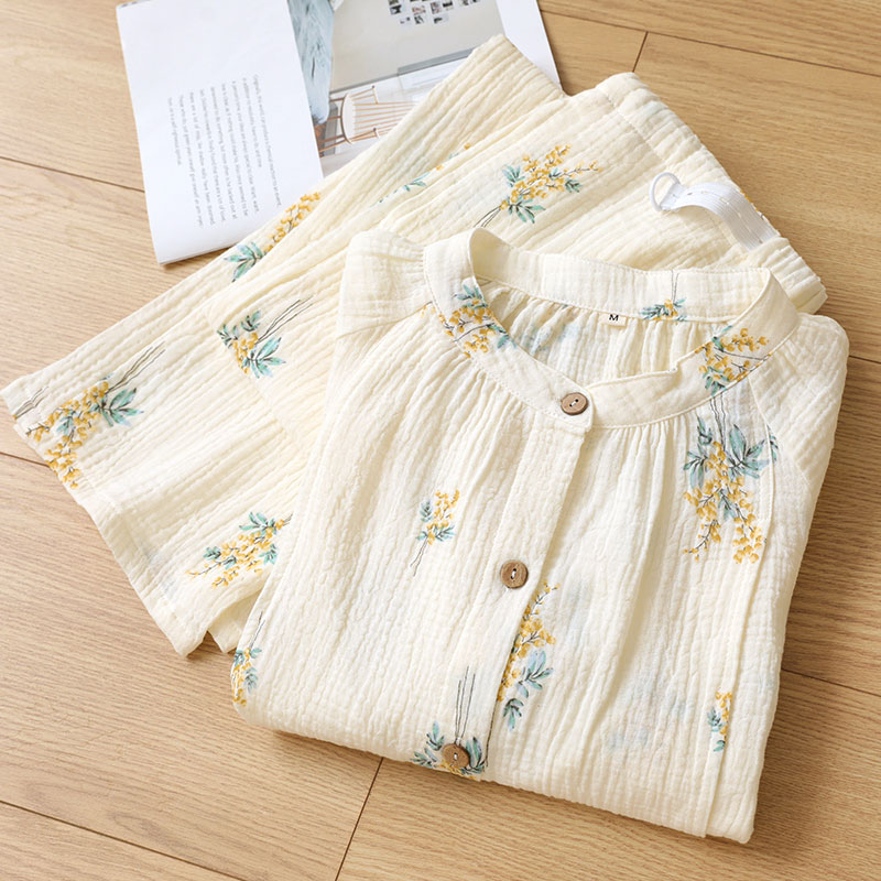 纱布孕妇睡衣夏季两件套怀孕期月子服套L装女夏天薄款产后哺乳