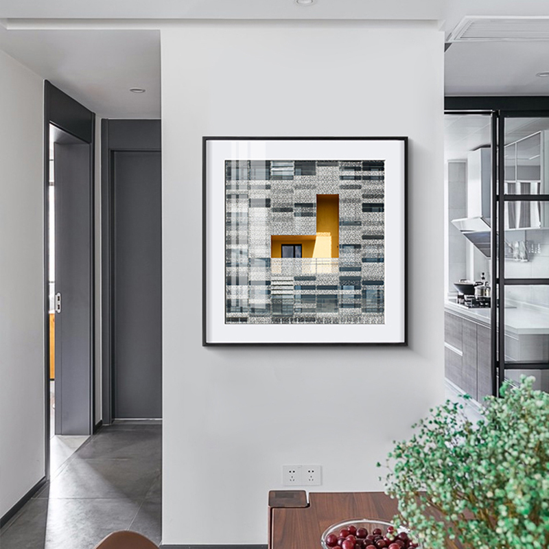 抽象客厅装饰画建筑摄影轻奢几何现代H金色艺术玄关书房正方形画图片