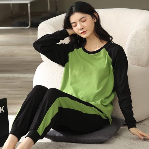 春秋季 纯棉长袖睡衣女士薄款大码胖mm200斤宽松全棉质家居服套装