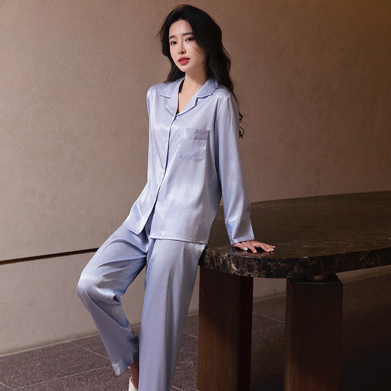 高级感新款睡衣女士网红风居家服长袖法式套装冰丝夏天薄款可外穿
