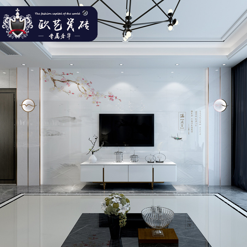 云樽 电视背景墙瓷砖现代简约客厅微晶石电视墙大理石边Z框 魔术