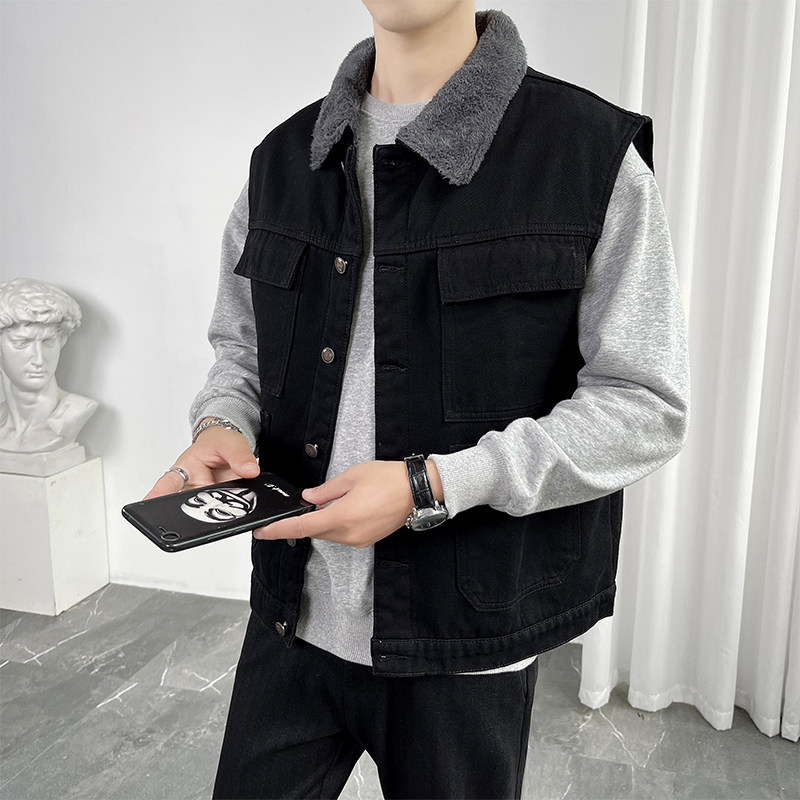 多口袋工装巴尔马肯加绒牛仔马甲B男士潮加厚保暖无袖外套男款坎,男装,常规马甲,淘宝优惠券,粉丝福利购,淘宝优惠卷