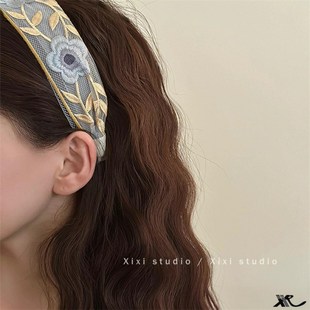 灿若夏花 高级感绣花头箍百搭发捆盘发器精致发卡 小众设计发箍