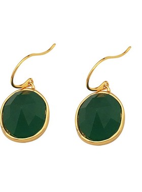 铜镀真金复古港风简约几何圆形耳坠个性F新潮小众祖母绿色耳环142