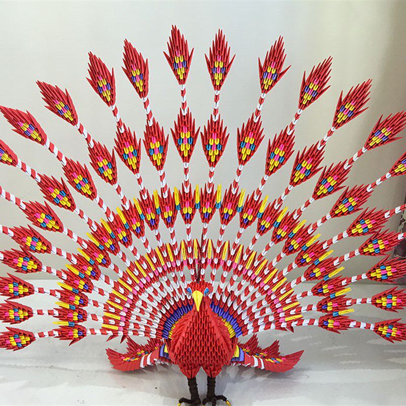 速发三角插/手工折纸/手工diye/手工材料包/成品/红灵孔雀