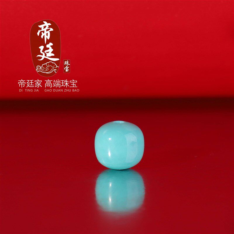 帝廷!天然湖北绿松石散珠 老型珠单颗 高瓷蓝料 收藏品质果冻蓝
