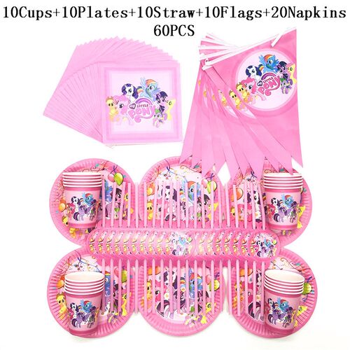 60/90/100PCS Cartoon My Little Pony Baby Shower Birthday Par