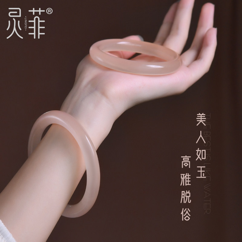 热销藕粉冰青玉手镯女冰种阿富汗玉小众玉石粗圆条镯子酷似藕粉和