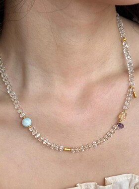 碎梦清璃精致冰透白水晶串珠手链新中式轻奢海纹石紫多巴胺女手串