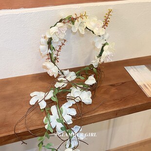 花朵枝叶流苏花环发箍森系时尚小清新头饰度假风W小众少女发饰