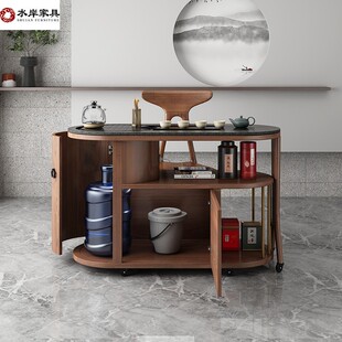 阳台茶桌家用小茶台现代简约移动茶车实木带轮可旋转折叠功夫茶桌