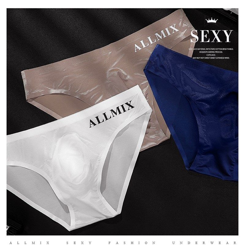 3条装男士三角内裤冰丝一片式超薄款运动健身隐形大尺码裤头男,女士内衣/男士内衣/家居服,男三角内裤,淘宝优惠券,粉丝福利购,淘宝优惠卷