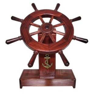 领航舵实木船舵装饰品摆件办公室摆B设客厅家居木质工艺礼品摆饰