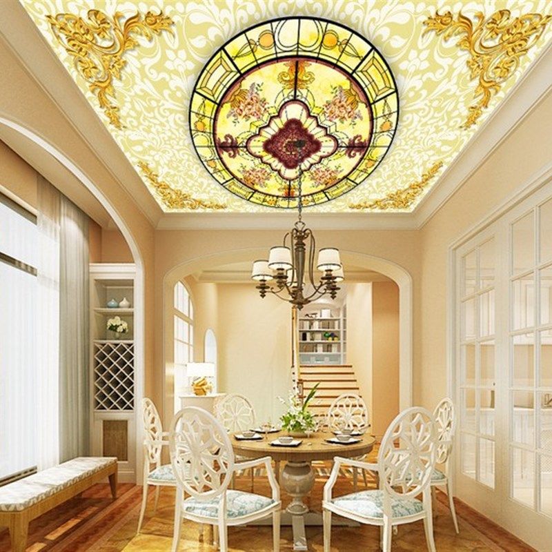 X0712欧式天顶集成吊顶效果图壁画欧式吊顶壁画墙纸背景墙,家装主材,定制壁画,淘宝优惠券,粉丝福利购,淘宝优惠卷