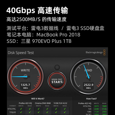 雷电3数据线40G满速100qW快充Thunderbolt 3兼容USB4雷雳2M加长