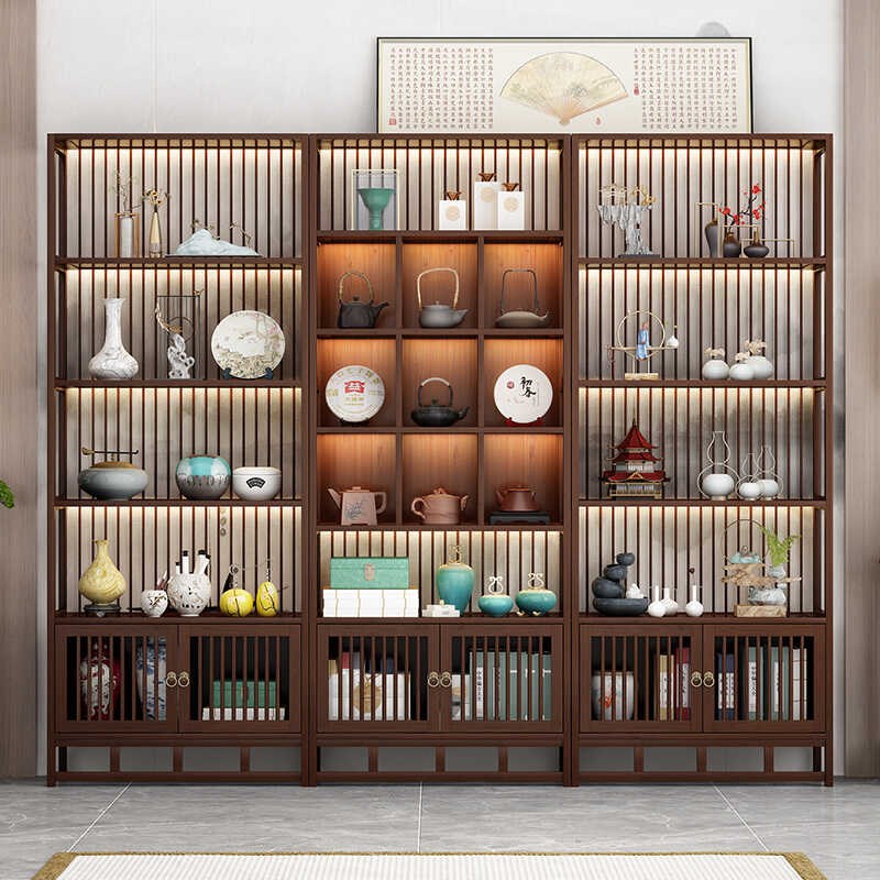 博古架实木新中式茶柜置物架多宝阁茶室客厅断隔展示柜茶叶展示架