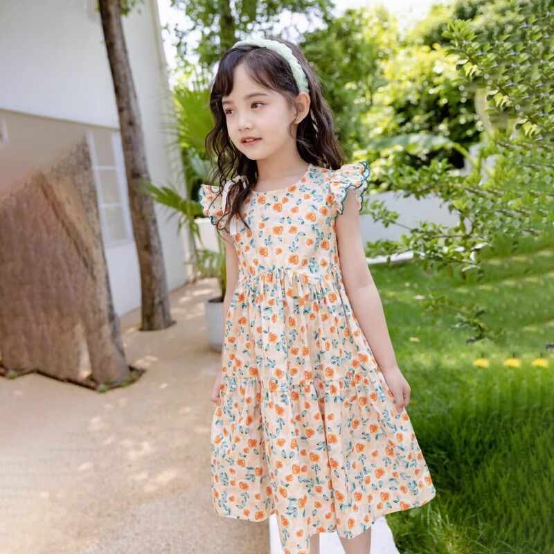 女童碎花连衣裙2024新款夏季中大儿童纯棉背心裙子时尚公主沙滩裙