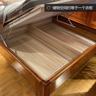 乌金木床1.8米全实木双人大床储物主卧室婚床别墅新中式原木家具