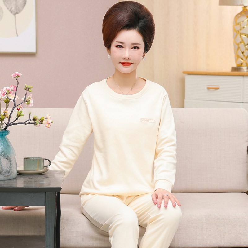 妈妈睡衣春秋季长袖套头薄款中年人妇女家居服秋冬款大码套装