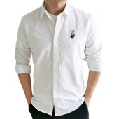 春日系青年休闲纯色牛津纺内搭打底长袖 白衬衫 刺绣寸衣衬衣男