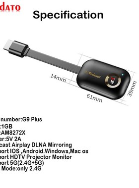 Mirascreen G9 Plus 2.4G/5G 4K Miracast Wireless DLNA AirPlay