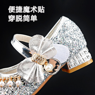 水晶公主鞋女童舞台小主持人钢琴演出皮鞋走秀高跟鞋儿童礼服鞋子
