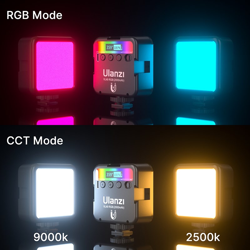 推荐Ulanzi VL49 RGB Full Color LED Video Light 2500K-9000K 8