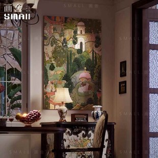 南洋风客厅装饰画玄关漆画挂画餐厅卧室床头背景墙浦尔花园肌理画
