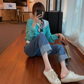 子春秋新款 孕早期打底S烟管牛仔裤 外穿春装 直筒裤 女春 大码 孕妇裤