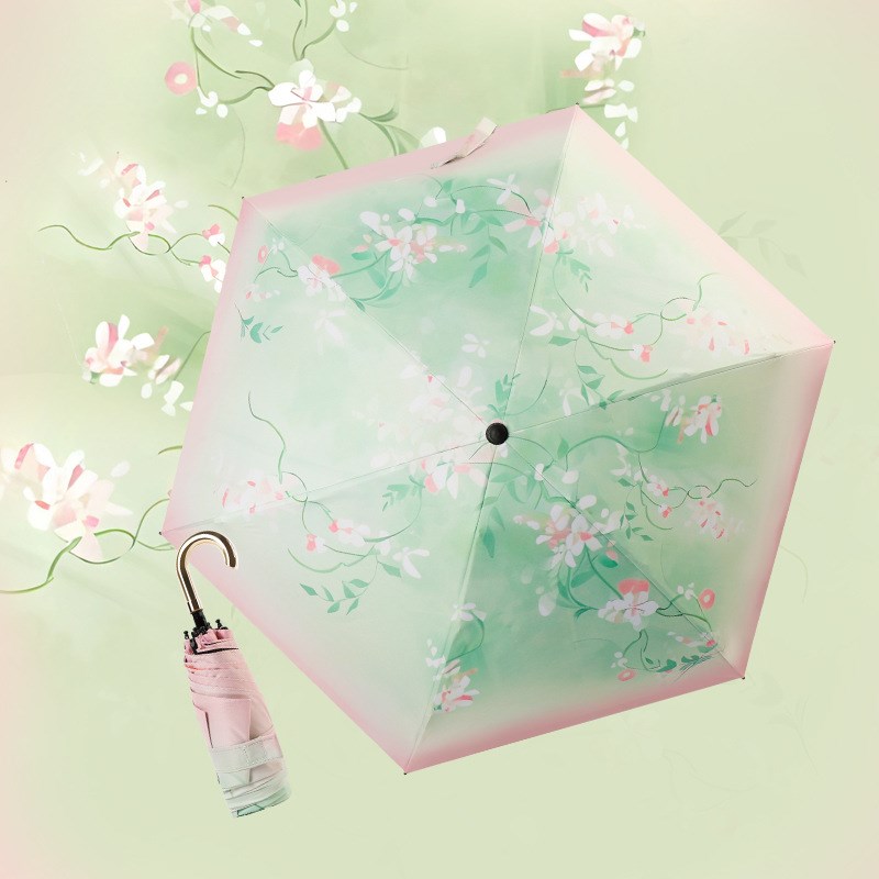 小清新6K五折折金弯钩彩胶防晒z防紫外线太阳伞韩国女个性创意遮