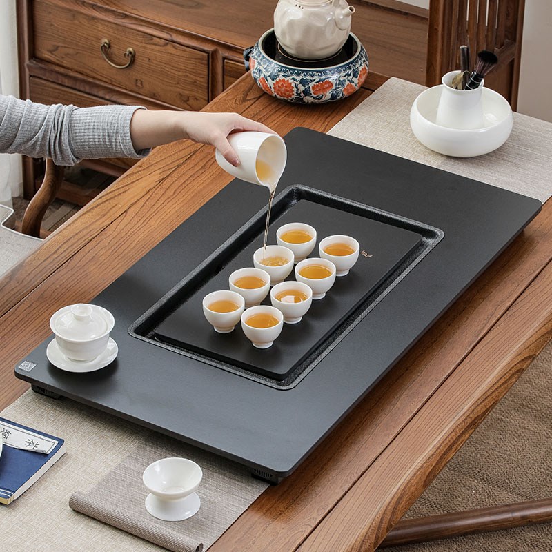 新中式岩板茶盘家用排水现代功夫茶具乌金办公室小型简约干泡托盘