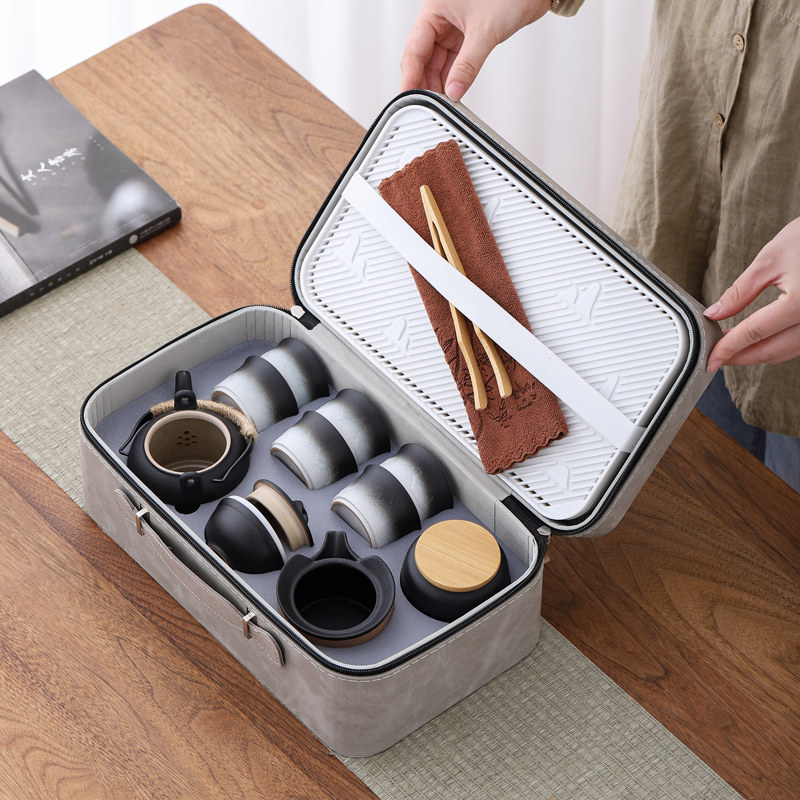 旅行茶具套组功夫茶杯家用户外办公室陶瓷泡茶壶现代简约茶盘可携,餐饮具,旅行茶具,淘宝优惠券,粉丝福利购,淘宝优惠卷