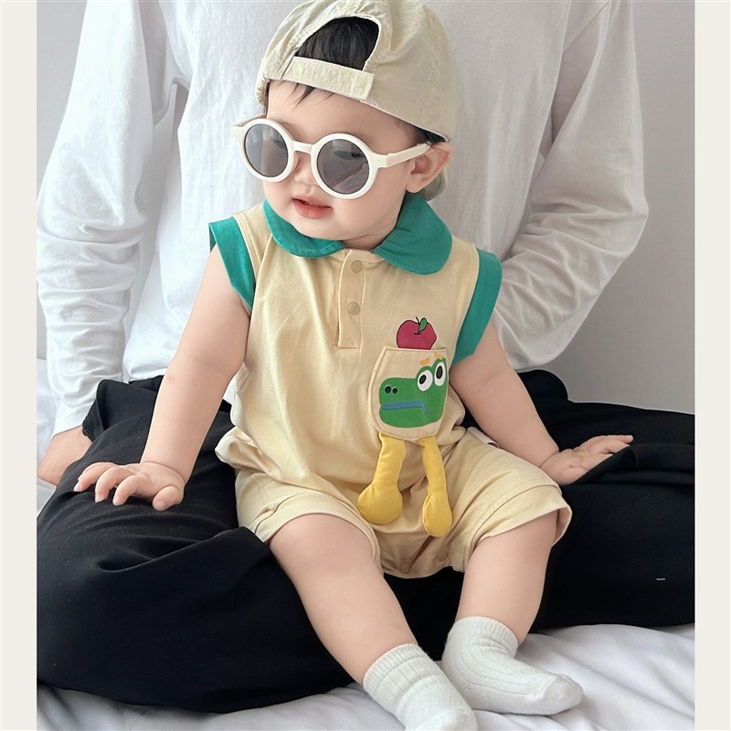 夏季爬服超萌婴儿服洋气r婴幼儿无袖短爬宝宝夏天动物造型哈衣百