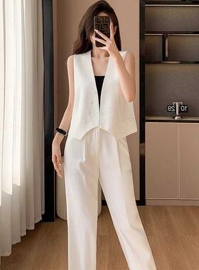 白色马甲套装女夏薄款2024夏季新款小个J子外穿女款西装小马夹夏