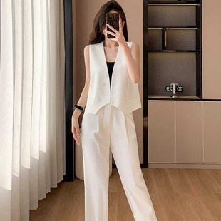 白色马甲套装女夏薄款2024夏季新款小个J子外穿女款西装小马夹夏