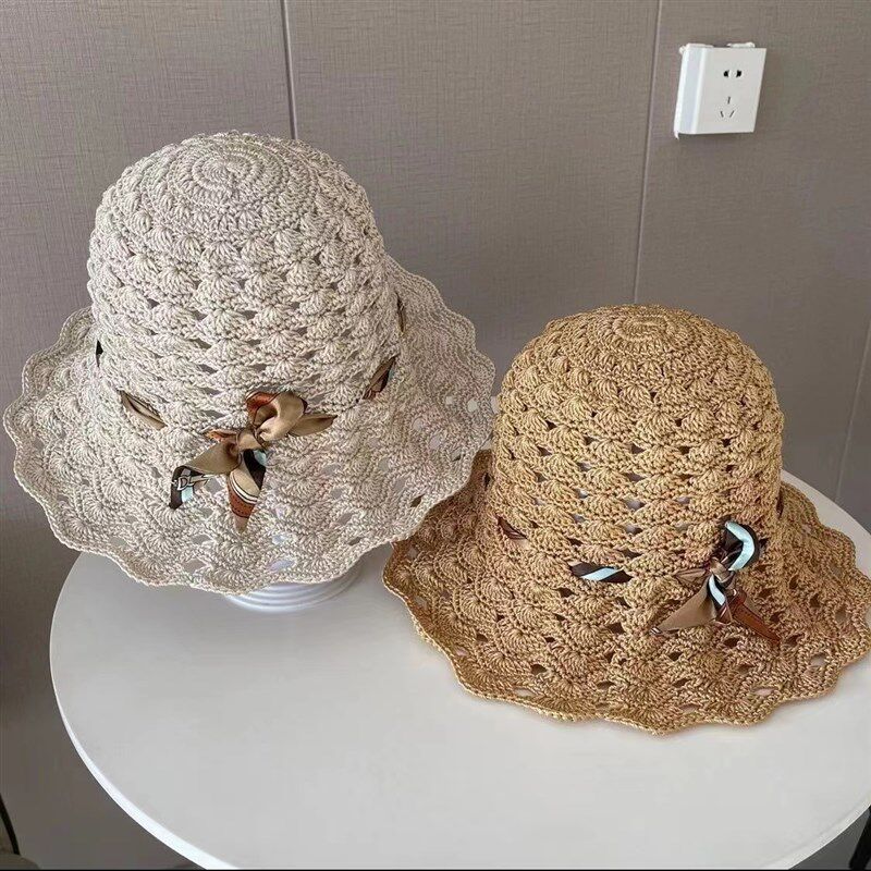 扇形花夏凉帽遮阳l帽手工编织钩针材料包合股线diy手编非成品