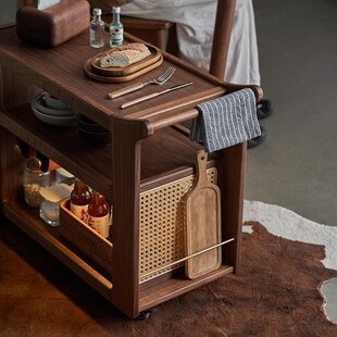 实木小推车黑胡桃木沙发边几小户型客厅茶台边柜窄边桌可移动茶几
