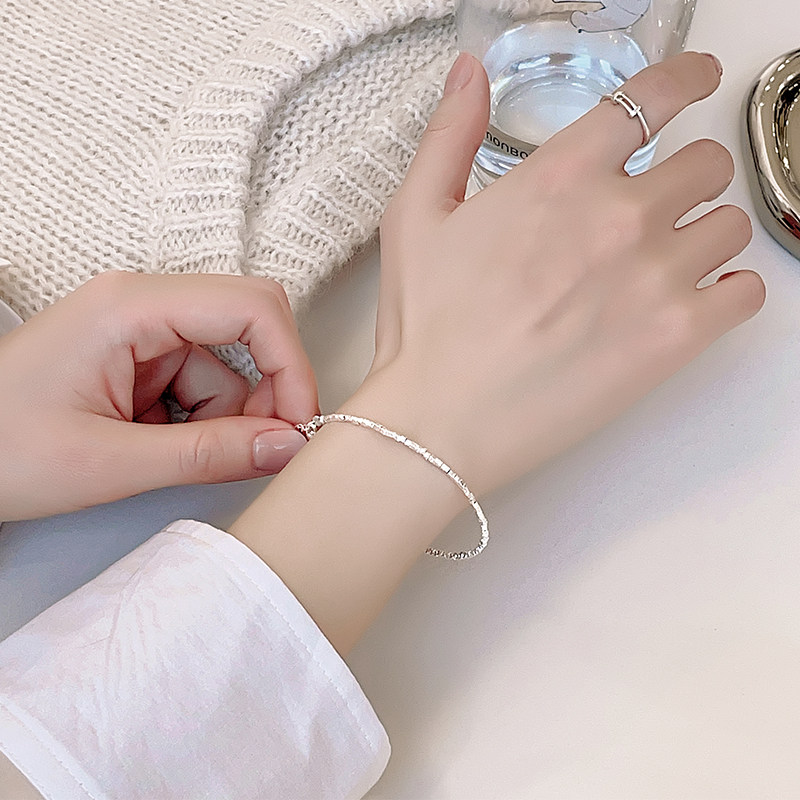 小众高货极简纤细碎银子纯银手链ins小众设计女生叠带串珠手饰202