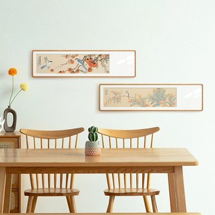 新中式横版花鸟画卧室床头装饰画客厅沙发壁画茶室书房原木风挂画