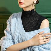 2021冬季 秋冬内搭格子高领背心 修身 加绒立领蕾丝打底衫 女磨毛无袖